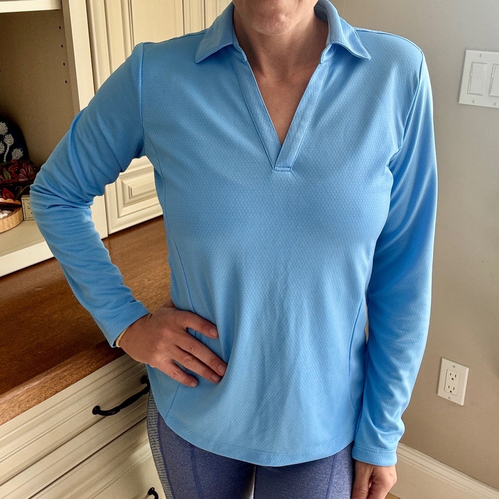 Light Blue Collared Long Sleeve Top